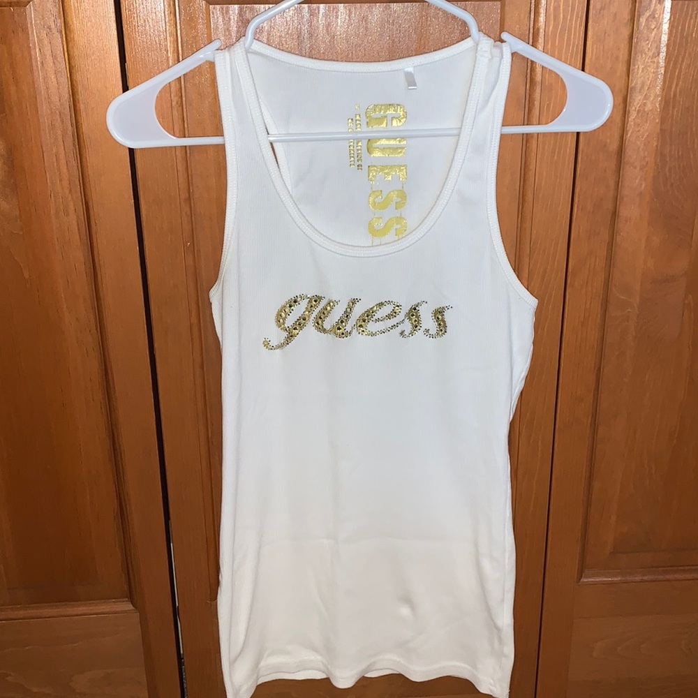 Guess Gold and White Tank Top